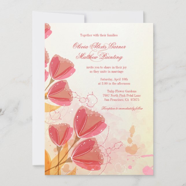 Élégant tulipe rose saumon faire-part de mariage (Devant)
