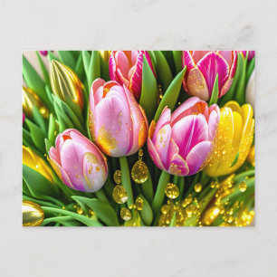 Elegant tulips with gold accents, Easter Holiday Postcard