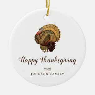 Elegant Turkey Happy Thanksgiving  Ceramic Ornament