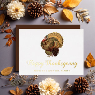 Elegant Turkey Happy Thanksgiving Gold Foil Holiday Card