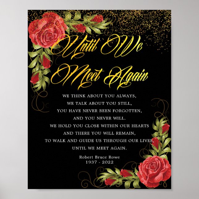 Elegant Turkish Red Roses Funeral Poem Sign (Front)