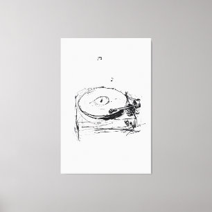 Elegant Turntable with Notes Sketch - Premium Canvas Print