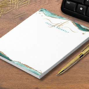 Elegant Turquoise Agate Script Monogram Initials Notepad