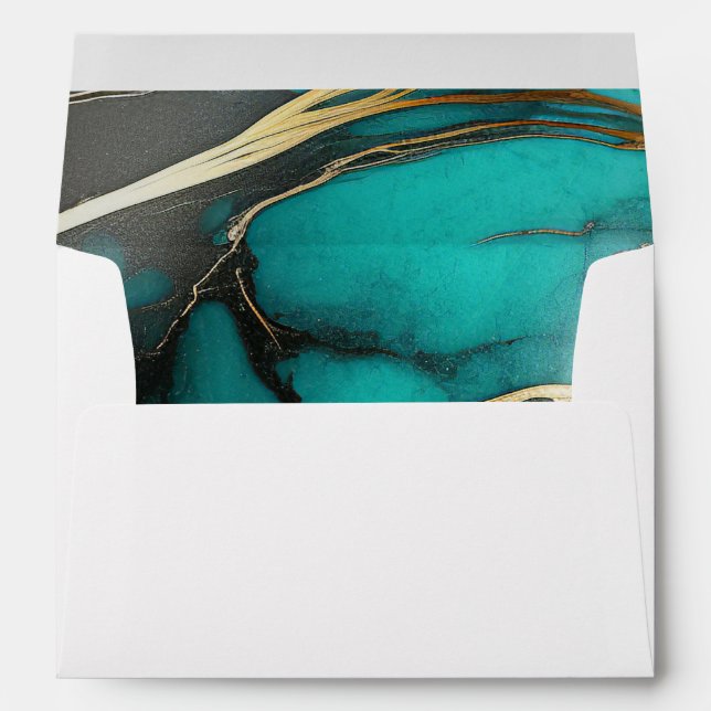 Elegant Turquoise and Gold Agate Wedding Envelope (Back (Bottom))