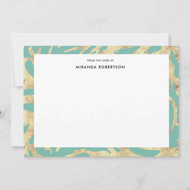 Elegant Turquoise and Gold Note Cards (Front)