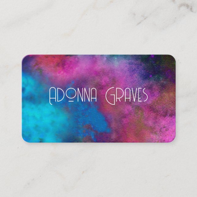 elegant turquoise and magenta watercolor artistic  business card (Front)