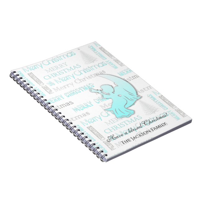 Elegant Turquoise and Silver Christmas Typography Notebook (Right Side)