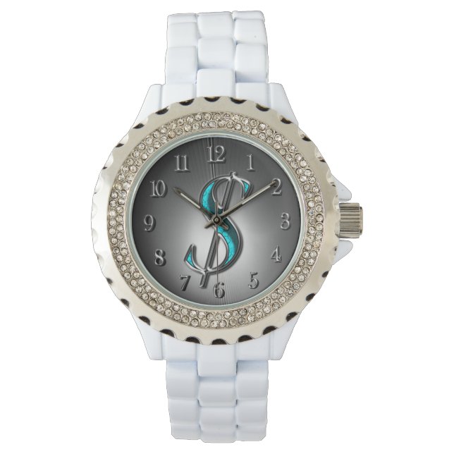 Elegant Turquoise and Silver Dollar Sign Stylish Watch (Front)