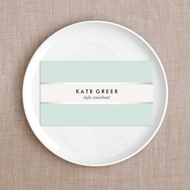 Elegant Turquoise and Silver Striped Professional Business Card (Creator Uploaded)