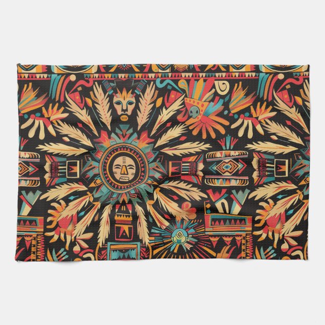 Élégant Turquoise "Aztec Dream" Serviette de cuisi (Horizontal)