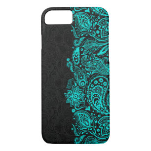 Elegant Turquoise & Black Floral Paisley Lace iPhone 8/7 Case