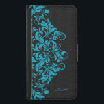 Elegant Turquoise & Black Girly Floral Lace Samsung Galaxy S5 Wallet Case<br><div class="desc">Elegant vintage floral lace in turquoise over black damasks background.  Custom and optional monogram. If you need any help customizing,  changing colour,  or anything else to any of my designs,  contact ArtOnWear designer. Free text formatting with live help available by request.</div>
