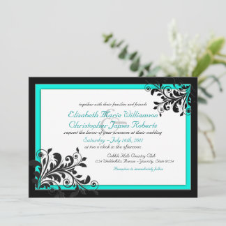 Elegant Turquoise|Black Wedding Invitation