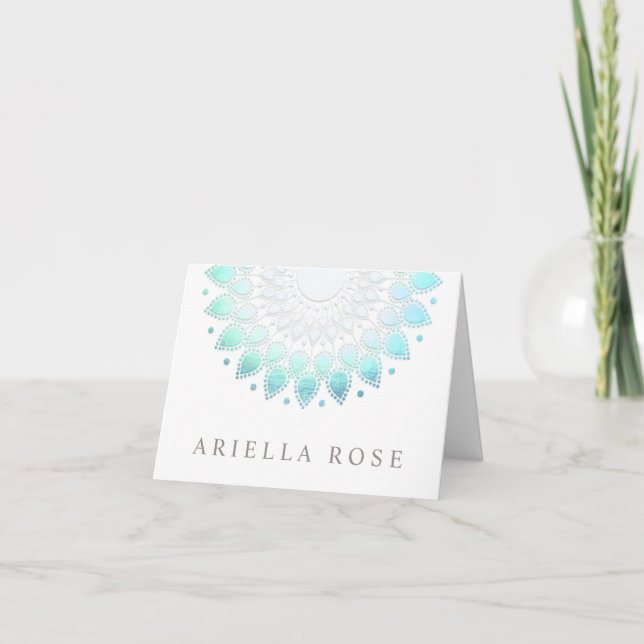 Elegant Turquoise Blue Floral Lotus Thank You Card (Front)