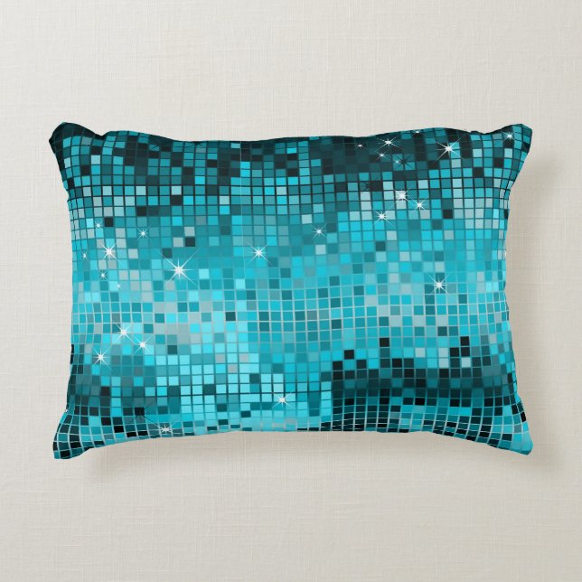 Elegant Turquoise Blue Glitter & Sparkles Print Decorative Pillow (Front)
