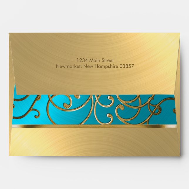Elegant Turquoise Blue Gold Filigree Envelopes (Back (Top Flap))