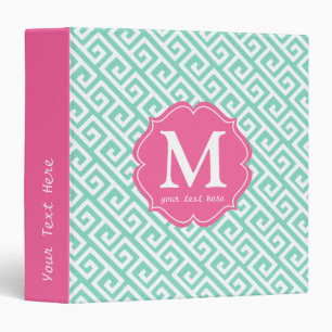 Elegant Turquoise Blue Greek Key Personalized Binder