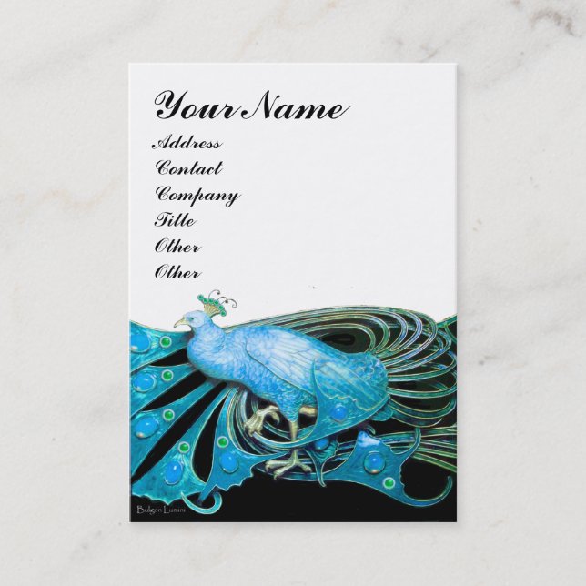 ELEGANT TURQUOISE BLUE PEACOCK JEWEL ,White Business Card (Front)