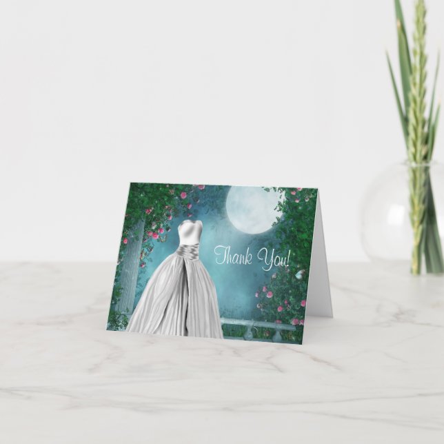 Elégant Turquoise Blue Quinceanera Merci Cartes (Devant)