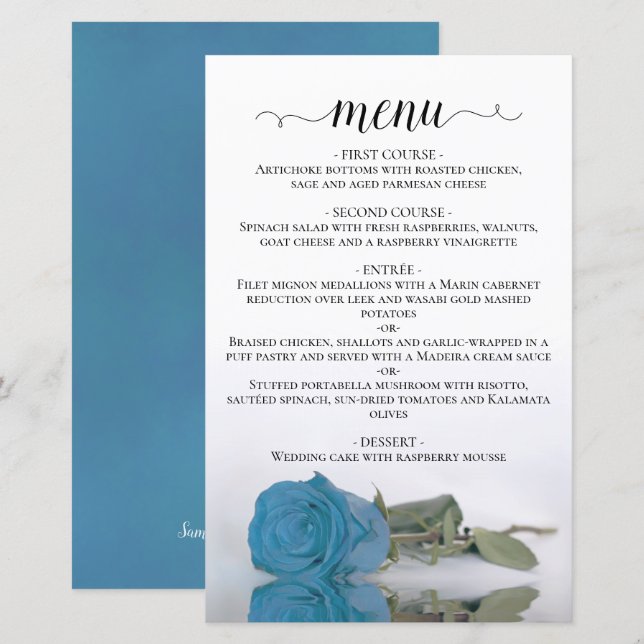 Elégant Turquoise Blue Rose Budget Mariage Menu (Devant / Derrière)