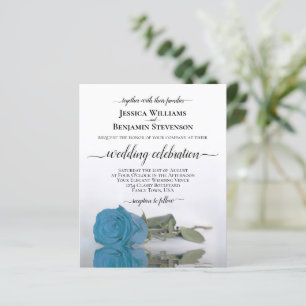 Elegant Turquoise Blue Rose BUDGET Wedding Invite