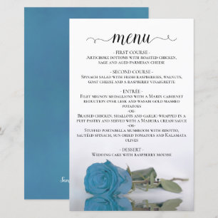 Elegant Turquoise Blue Rose Budget Wedding Menu