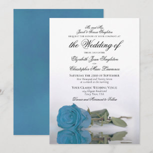 Elegant Turquoise Blue Rose Formal Wedding Invitation