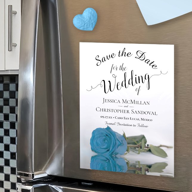 Elegant Turquoise Blue Rose Save the Date Magnet (Creator Uploaded)