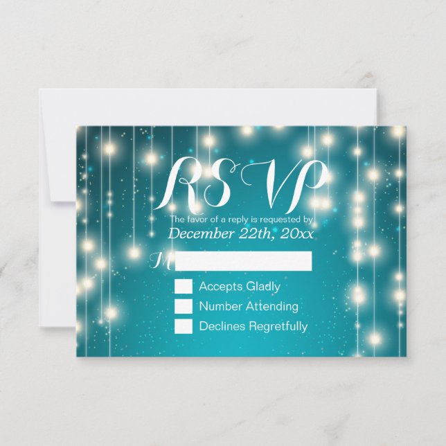 Élégant Turquoise Chaîne Lumières Mariage RSVP Rép (Devant)