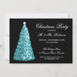 Elegant Turquoise Christmas Tree Holiday Party Invitation