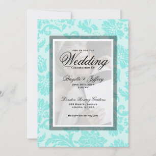 Elégant turquoise damassé invitation de mariage pe