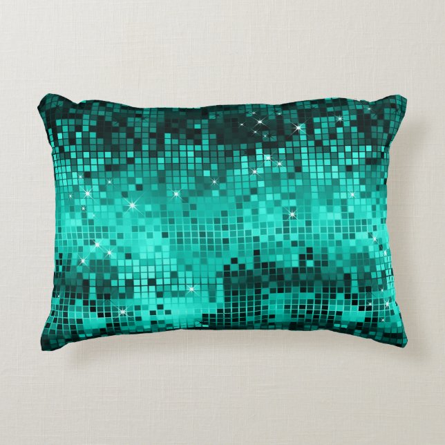 Elegant Turquoise Disco Ball Glitter & Sparkles Accent Pillow (Front)