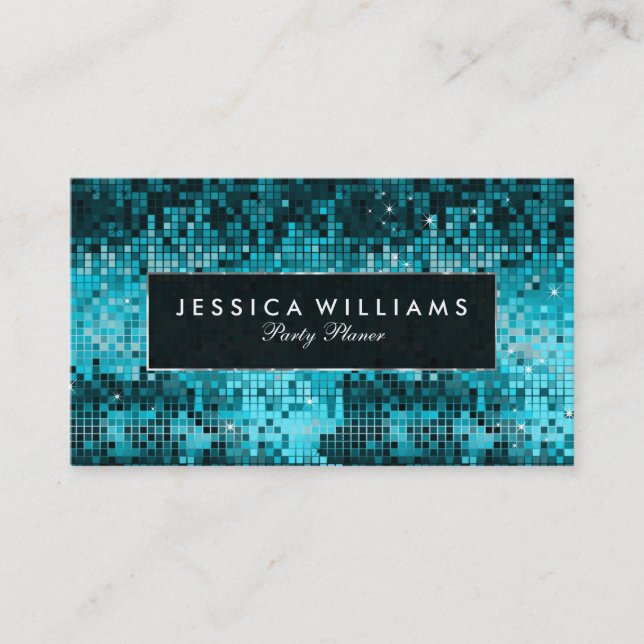 Elegant Turquoise Disco Glitter Business Card (Front)