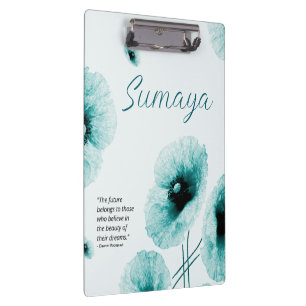 Elegant Turquoise Floral Clipboard Customizable