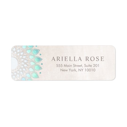 Elegant Turquoise Floral Lotus White Marble Return Address Label