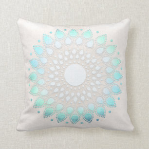 Elegant Turquoise Floral Lotus White Marble Throw Pillow