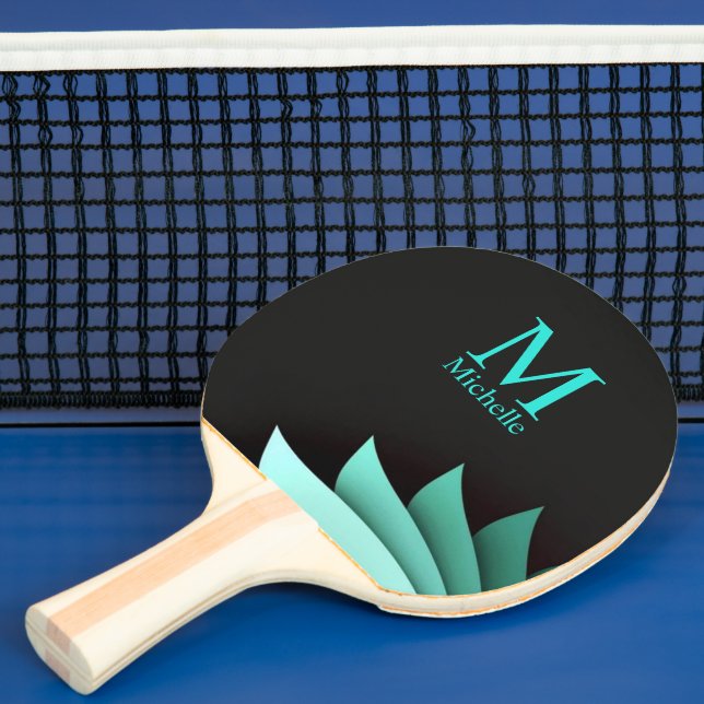 Elegant Turquoise Floral Personalized Monogram Ping Pong Paddle (Insitu)