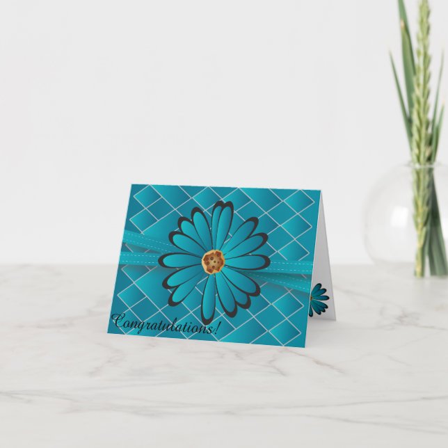 Elegant Turquoise Flower Design Thank You Card (Front)