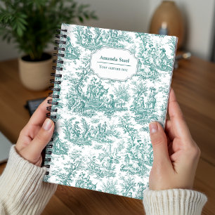 Elegant Turquoise French Country Toile de Jouy Notebook