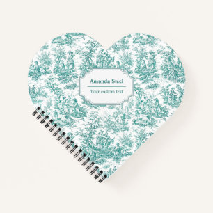 Elegant Turquoise French Toile de Jouy Heart Notebook