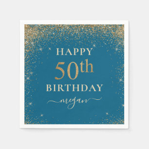 Elegant Turquoise Glitter 50th Birthday Party  Napkin