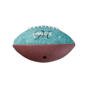 Elegant turquoise glitter monogram name football