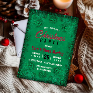 Elegant turquoise glitter snowflakes Christmas Invitation