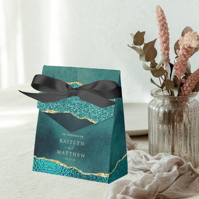 Elegant Turquoise & Gold Agate Wedding Favor Box (Creator Uploaded)