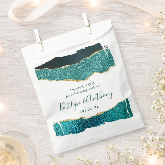 Elegant Turquoise & Gold Agate Wedding Favour Bag (Clipped)