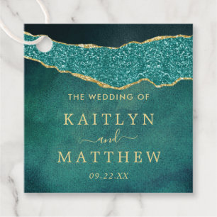 Elegant Turquoise & Gold Agate Wedding Favour Tags