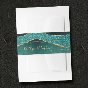 Elegant Turquoise & Gold Agate Wedding Invitation Belly Band
