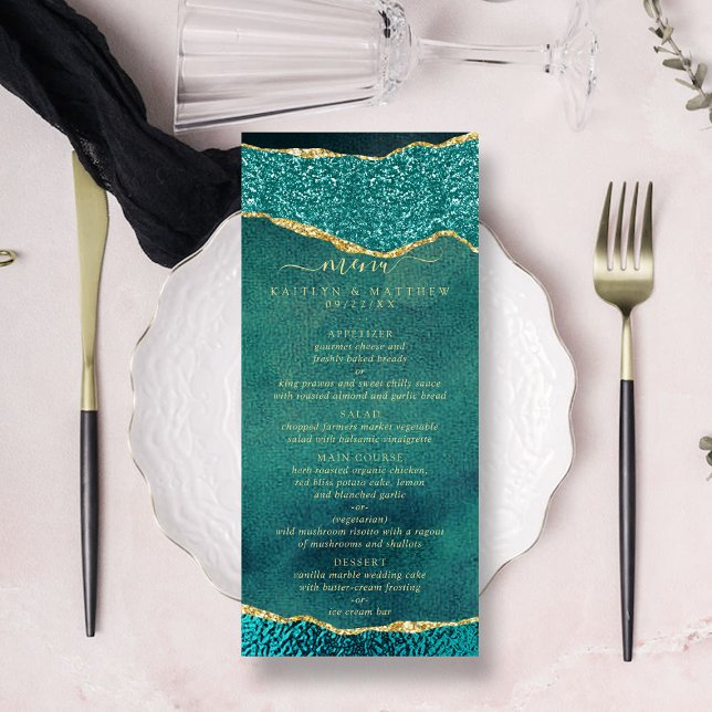 Elegant Turquoise & Gold Agate Wedding Menu (Creator Uploaded)