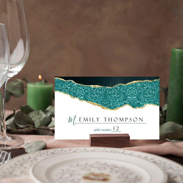 Elegant Turquoise & Gold Agate Wedding Place Card (Creator Uploaded)