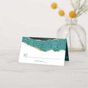 Elegant Turquoise & Gold Agate Wedding Place Card